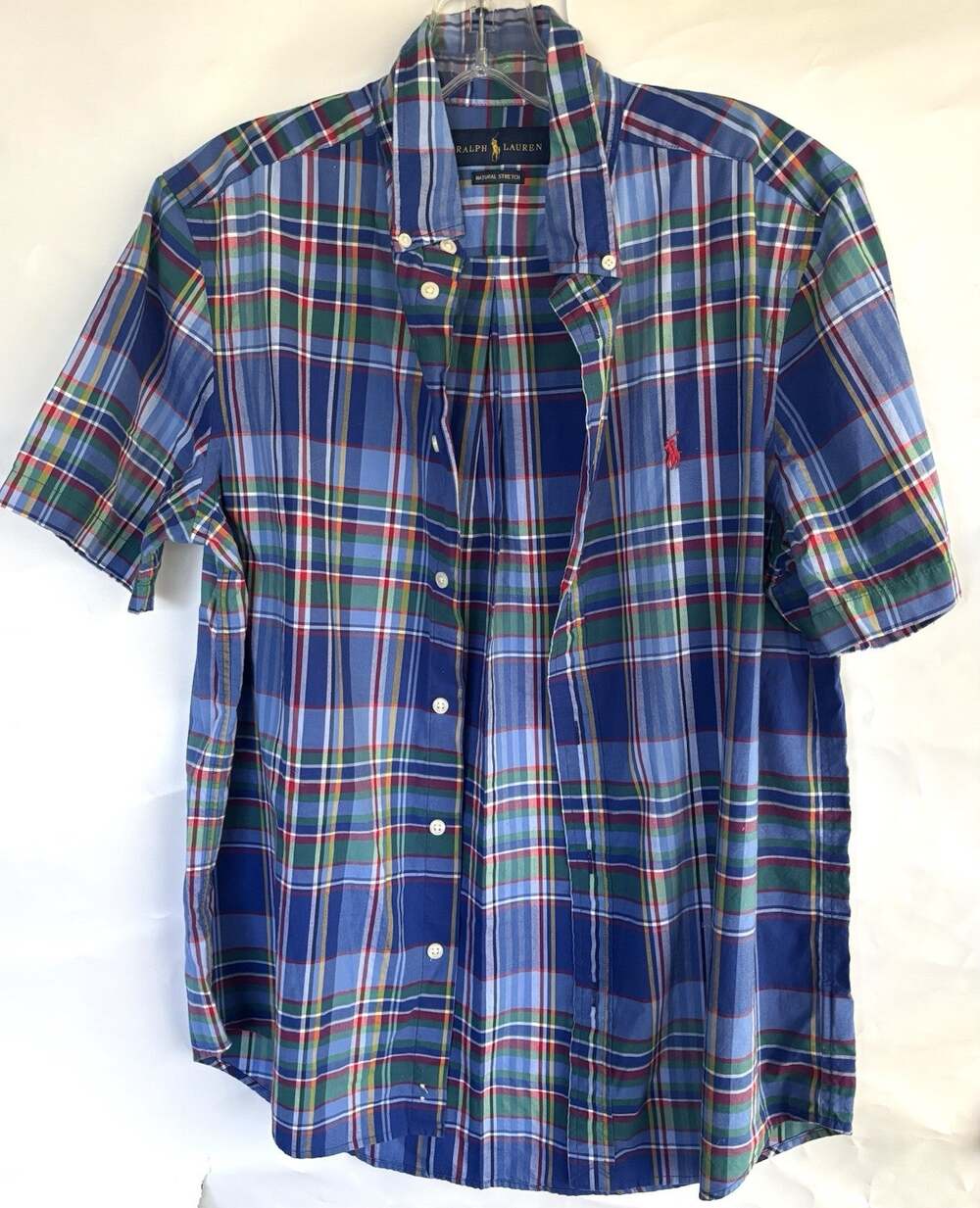 Polo Ralph Lauren Youth 18-20 Blue Green Plaid Short Sleeve Button Down Shirt